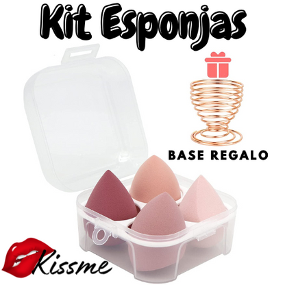 Juego de 5 esponjas de maquillaje: 4 esponjas de belleza para mezclar con 1 soporte y estuche para huevos, perfectas para cremas, polvos y líquidos (rosa)